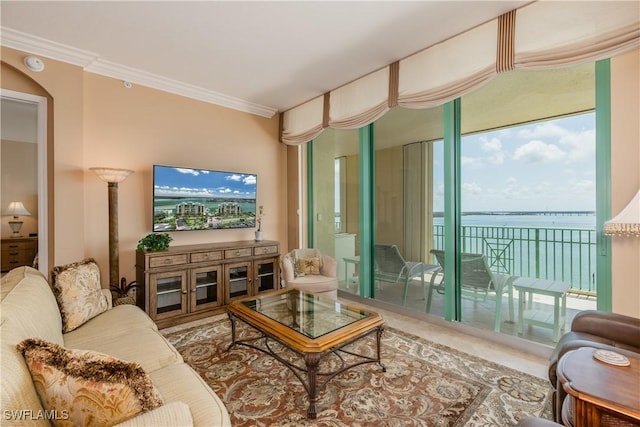 1079 Bald Eagle Dr Unit N703, Marco Island, FL 34145 - living room featuring crown molding