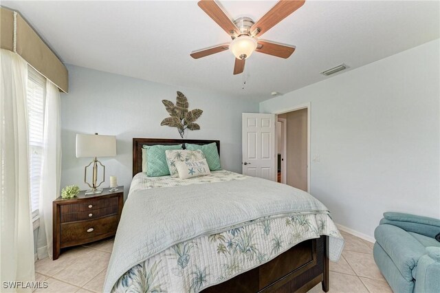5010 La Costa Island Ct, Punta Gorda, FL 33950 - bedroom with light tile patterned floors, ceiling fan, and baseboards