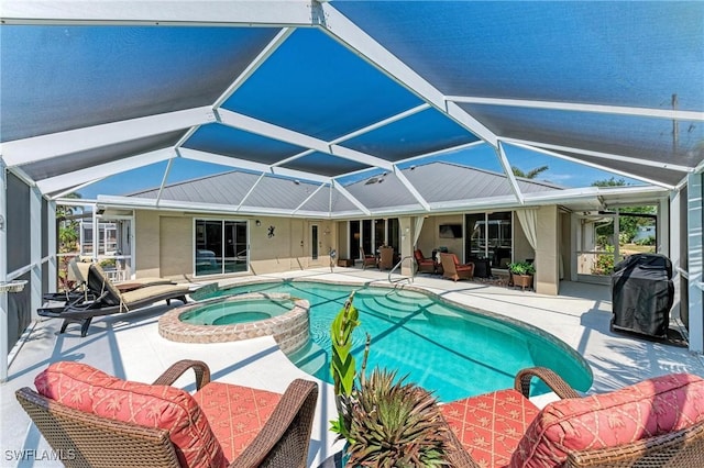 5010 La Costa Island Ct, Punta Gorda, FL 33950 - view of pool featuring a patio area, a pool with connected hot tub, and a lanai