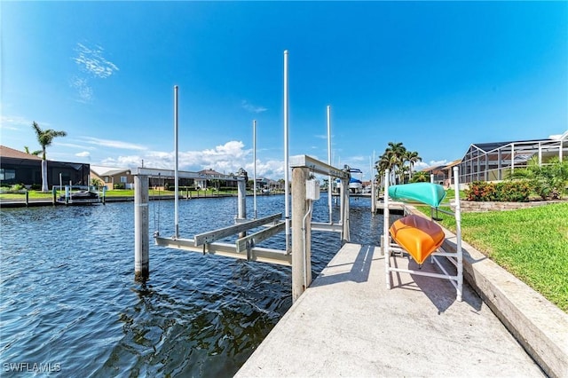 5010 La Costa Island Ct, Punta Gorda, FL 33950 - dock area featuring boat lift and a water view
