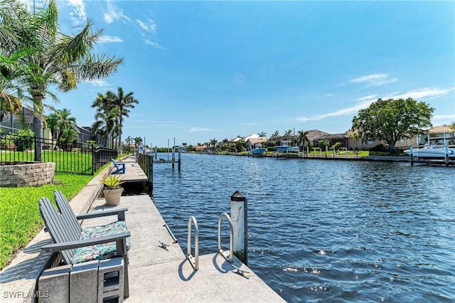 5010 La Costa Island Ct, Punta Gorda, FL 33950 - dock area with a water view, fence, and a residential view