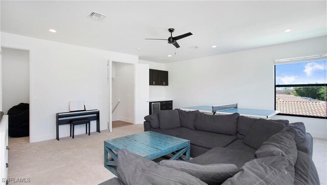 2954 Cinnamon Bay Cir, Naples, FL 34119 - living area with light carpet, ceiling fan, recessed lighting, and baseboards