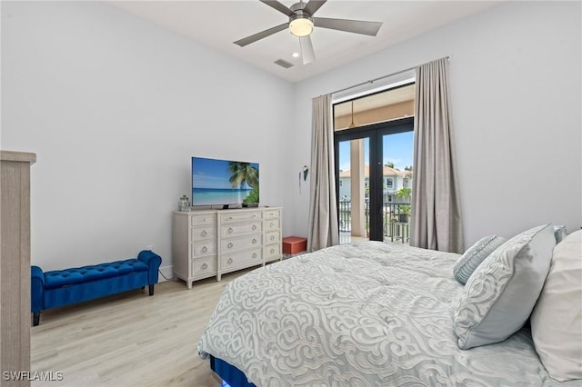 388 Pine Ave, Naples, FL 34108 - bedroom featuring wood finished floors, access to exterior, french doors, and a ceiling fan