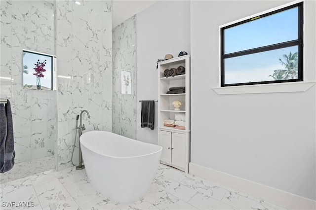 388 Pine Ave, Naples, FL 34108 - full bathroom featuring marble finish floors and a soaking tub