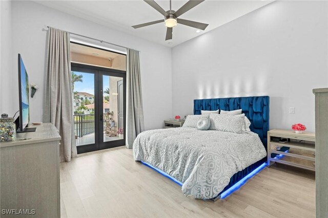 388 Pine Ave, Naples, FL 34108 - bedroom featuring french doors, access to outside, wood finished floors, and ceiling fan