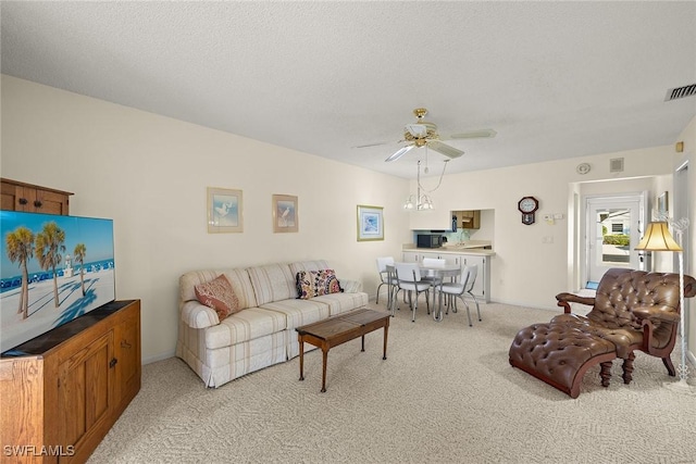 6861 Bogey Dr, Fort Myers, FL 33919 - living room with light carpet and ceiling fan