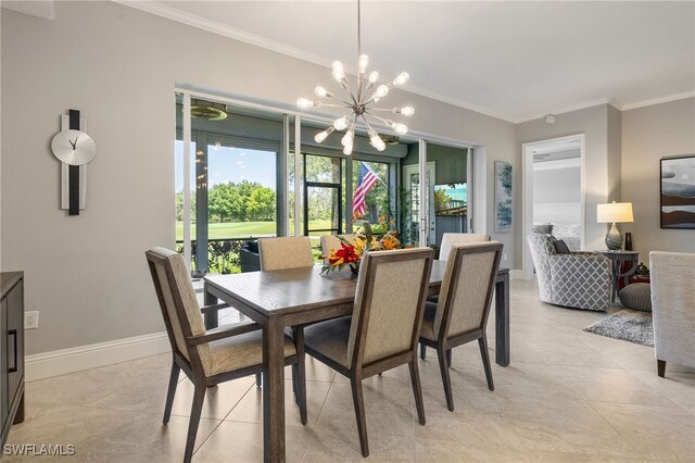 9380 Triana Ter Unit 312, Fort Myers, FL 33912 - dining area featuring crown molding, a chandelier, and baseboards