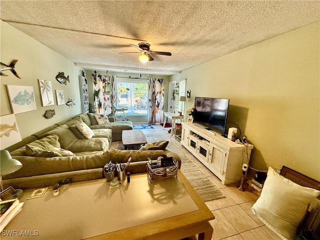 3706 Broadway Unit 18, Fort Myers, FL 33901 - living room with a ceiling fan and a textured ceiling