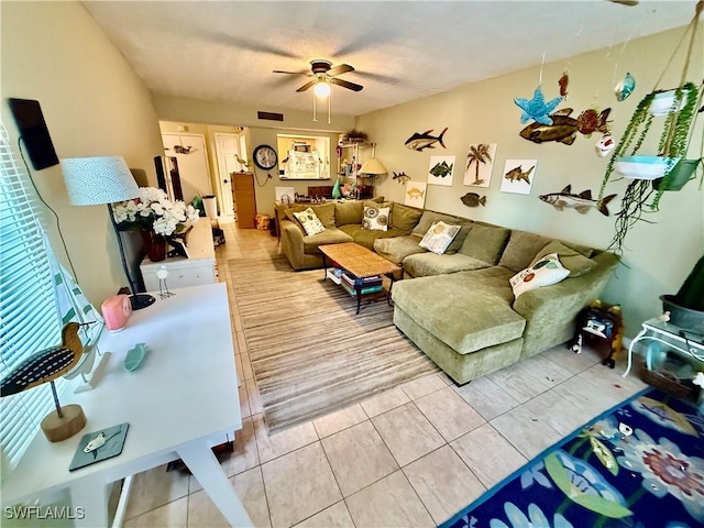 3706 Broadway Unit 18, Fort Myers, FL 33901 - living area with ceiling fan and light tile patterned floors
