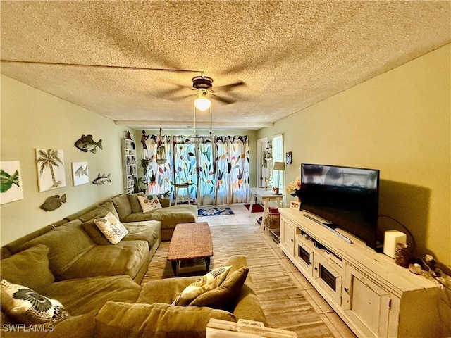 3706 Broadway Unit 18, Fort Myers, FL 33901 - living area with a ceiling fan and a textured ceiling