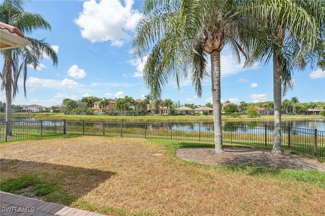 view of yard with a water view