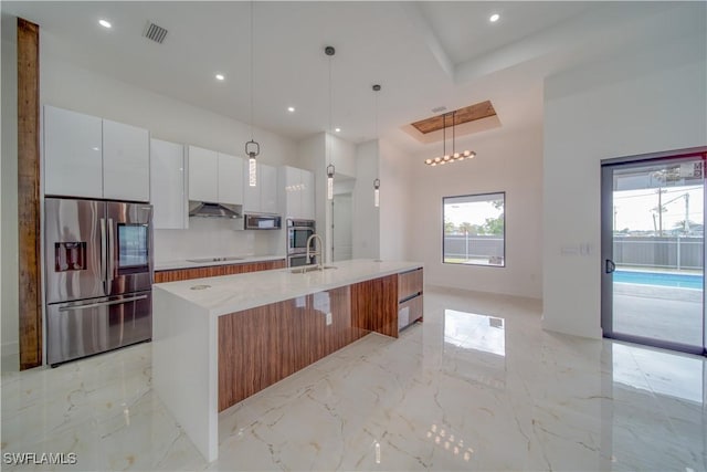 710 SW 25th Ln, Cape Coral, FL 33914 - kitchen featuring appliances with stainless steel finishes, modern cabinets, under cabinet range hood, a sink, and white cabinetry