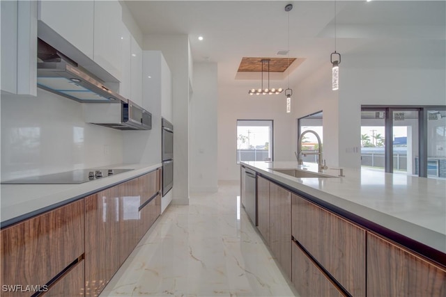 710 SW 25th Ln, Cape Coral, FL 33914 - kitchen with modern cabinets, a sink, appliances with stainless steel finishes, light marble finish floors, and white cabinets