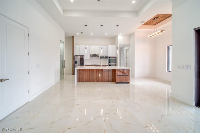 710 SW 25th Ln, Cape Coral, FL 33914 - kitchen with a tray ceiling, modern cabinets, white cabinetry, stainless steel appliances, and recessed lighting
