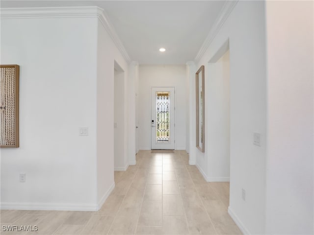 corridor with recessed lighting and baseboards
