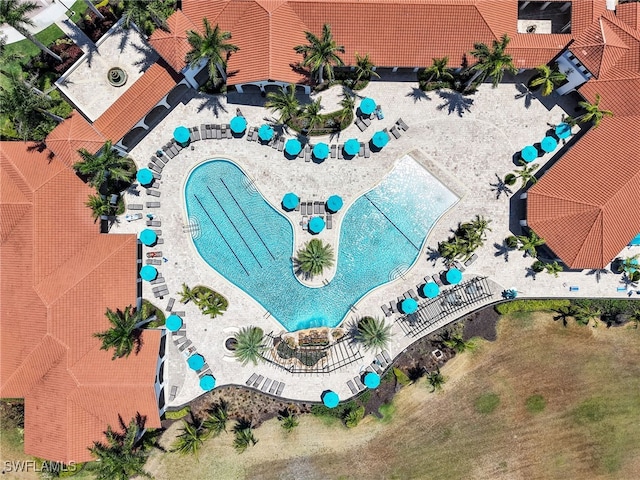 aerial view of a pool area