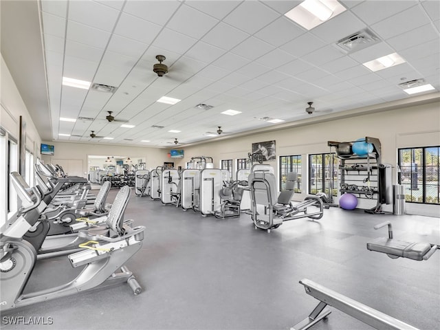 workout area with a drop ceiling