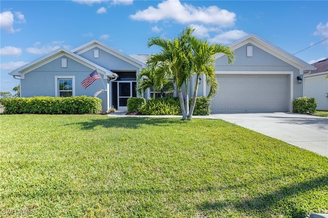 614 SW 31st Ter, Cape Coral, FL 33914 - ranch-style home with stucco siding, concrete driveway, a front yard, and a garage