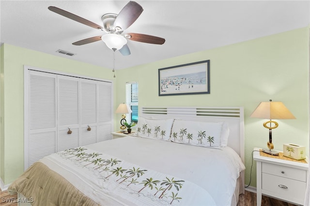 1222 SW 54th St, Cape Coral, FL 33914 - bedroom featuring a closet, a ceiling fan, dark wood-style flooring, and baseboards