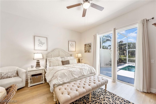 3803 Valentia Way, Naples, FL 34119 - bedroom with access to outside, light wood-style flooring, and a ceiling fan