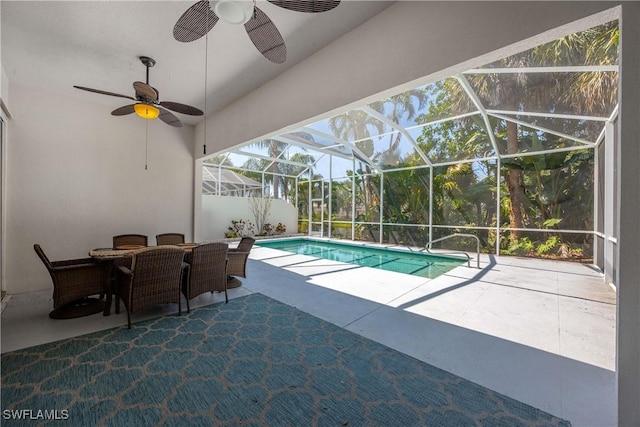 3803 Valentia Way, Naples, FL 34119 - outdoor pool featuring a ceiling fan, a patio area, and outdoor dining space