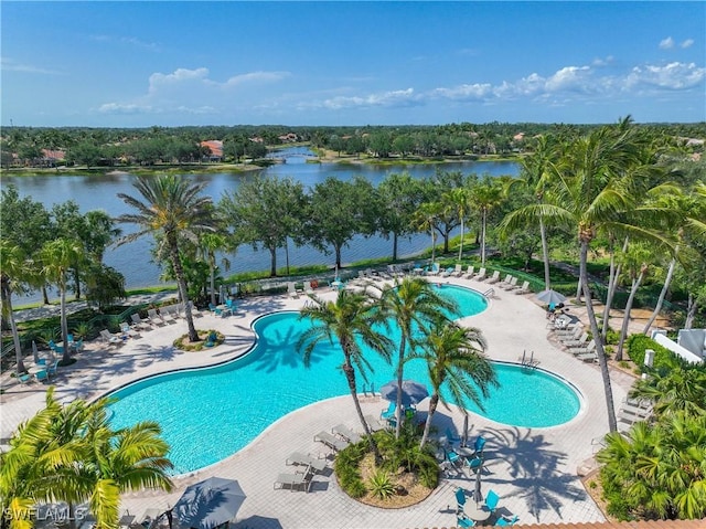 3803 Valentia Way, Naples, FL 34119 - community pool featuring a water view and a patio area