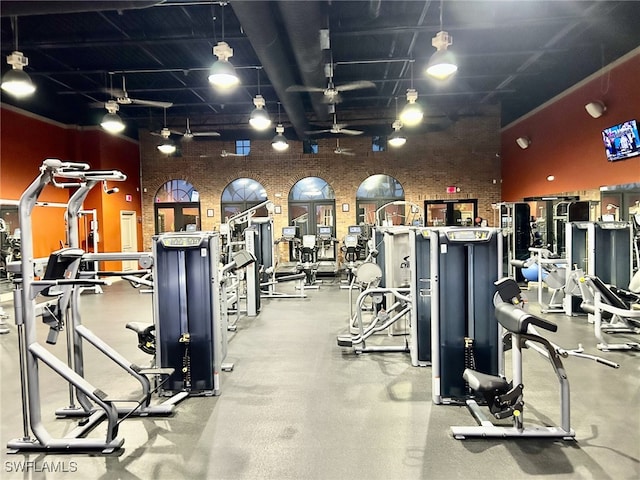 gym with a high ceiling