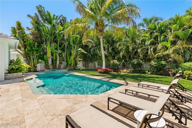 view of swimming pool with a patio area