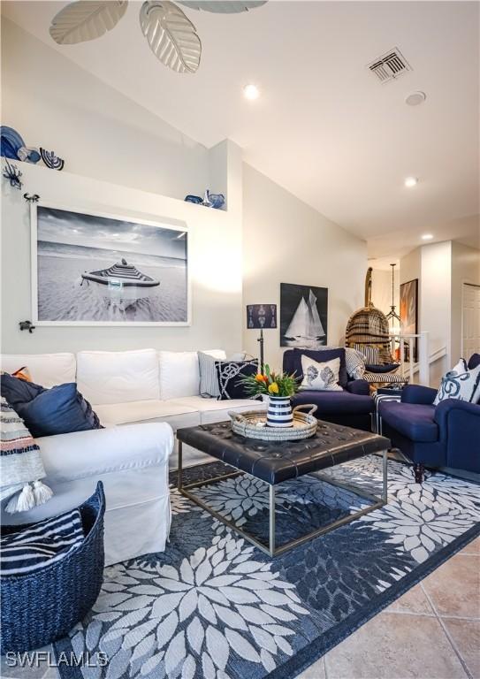 view of tiled living area