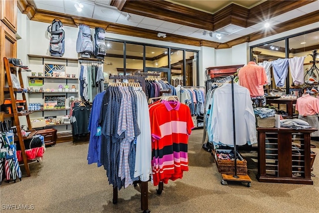 walk in closet featuring carpet flooring