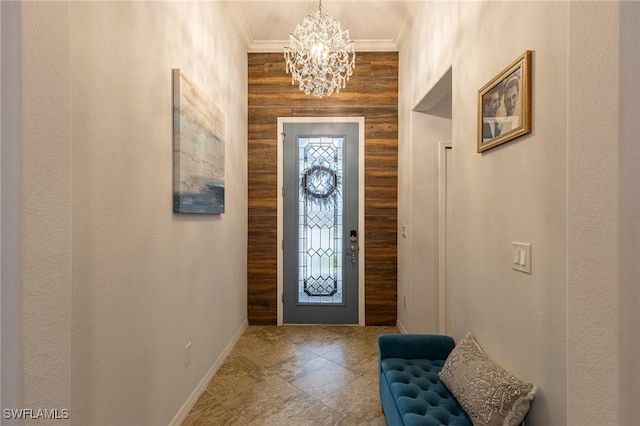 9231 Shadow Oak Ln, Naples, FL 34120 - tiled foyer entrance featuring baseboards, a notable chandelier, and crown molding