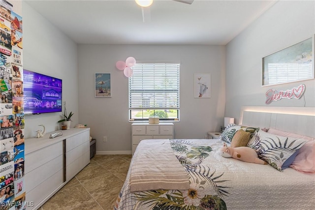 9231 Shadow Oak Ln, Naples, FL 34120 - bedroom featuring ceiling fan, baseboards, and tile patterned floors