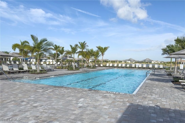 pool with a patio area
