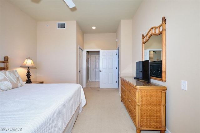 17110 Bridgestone Ct Unit 303, Fort Myers, FL 33908 - bedroom featuring recessed lighting, ceiling fan, visible vents, and light colored carpet