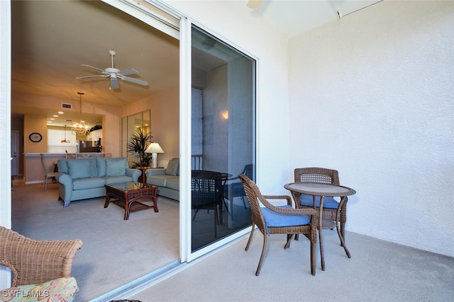 17110 Bridgestone Ct Unit 303, Fort Myers, FL 33908 - balcony featuring an outdoor hangout area, outdoor dining area, visible vents, and ceiling fan