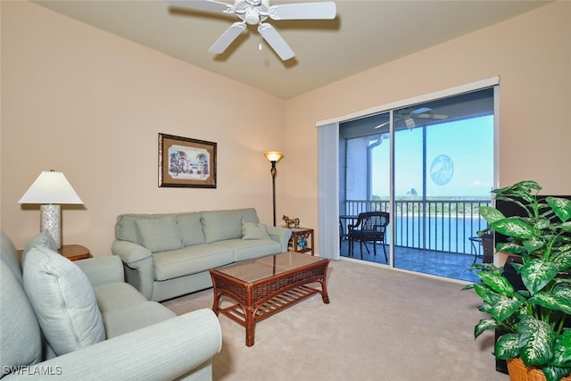 17110 Bridgestone Ct Unit 303, Fort Myers, FL 33908 - living room featuring carpet flooring and ceiling fan