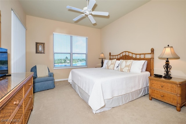 17110 Bridgestone Ct Unit 303, Fort Myers, FL 33908 - bedroom featuring a ceiling fan, carpet flooring, lofted ceiling, and baseboards