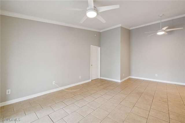 8121 S Woods Cir Unit 13, Fort Myers, FL 33919 - empty room with ceiling fan, crown molding, light tile patterned floors, and baseboards
