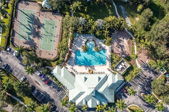 aerial view of a pool