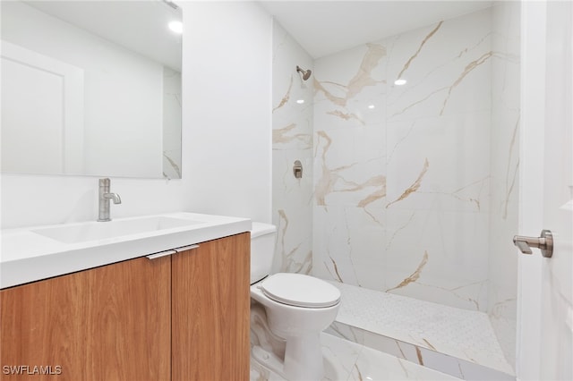 713 Wells Ave, Lehigh Acres, FL 33972 - full bath with vanity, toilet, a marble finish shower, and marble finish floor