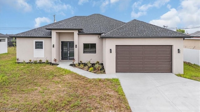 305 Diplomat Pkwy E, Cape Coral, FL 33909 - view of front facade featuring a shingled roof, a garage, concrete driveway, and a front yard