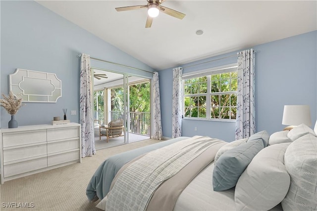 20290 Burnside Pl Unit 1102, Estero, FL 33928 - bedroom with access to outside, carpet, lofted ceiling, and ceiling fan
