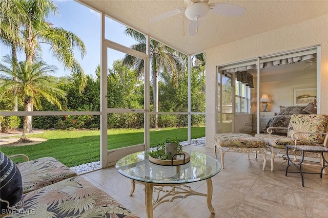 28881 Bermuda Lago Ct Unit 102, Bonita Springs, FL 34134 - sunroom with ceiling fan and lofted ceiling