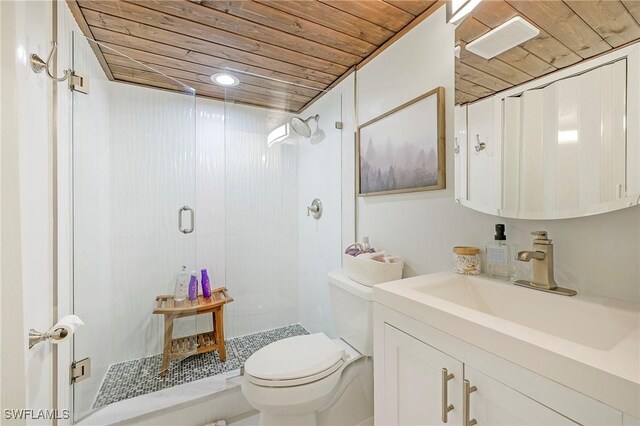 260 Southbay Dr Unit 102, Naples, FL 34108 - full bath with wood ceiling, a stall shower, toilet, and vanity