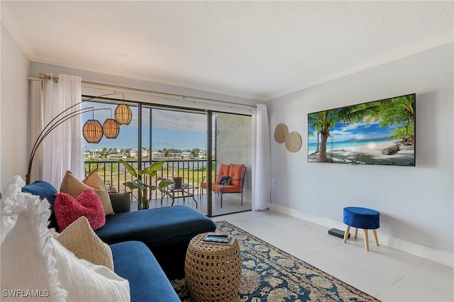 260 Southbay Dr Unit 102, Naples, FL 34108 - living area featuring crown molding and baseboards