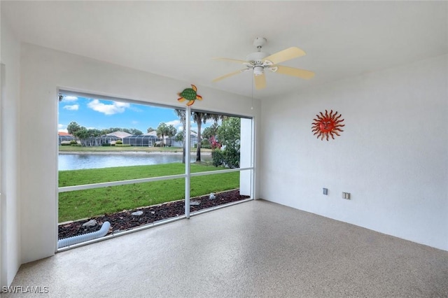 3613 Exuma Way, Naples, FL 34119 - unfurnished sunroom with ceiling fan and a water view