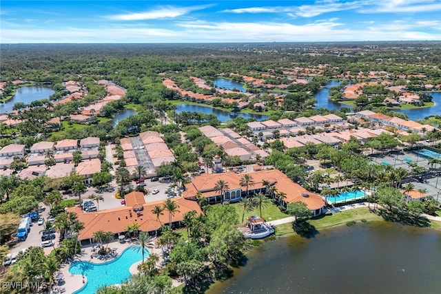 3613 Exuma Way, Naples, FL 34119 - aerial view of property's location featuring a pool, nearby suburban area, and a nearby body of water