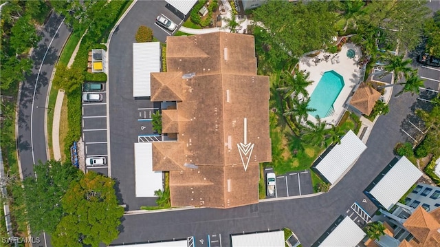 aerial view of a pool area