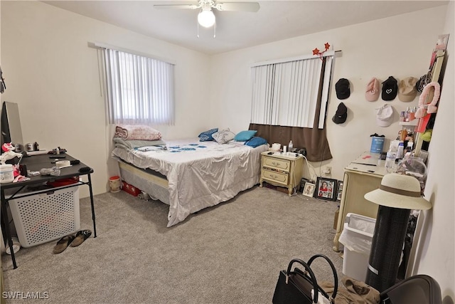 bedroom with carpet flooring and ceiling fan