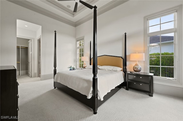 6387 Highcroft Dr, Naples, FL 34119 - carpeted bedroom with crown molding, multiple windows, baseboards, a closet, and recessed lighting
